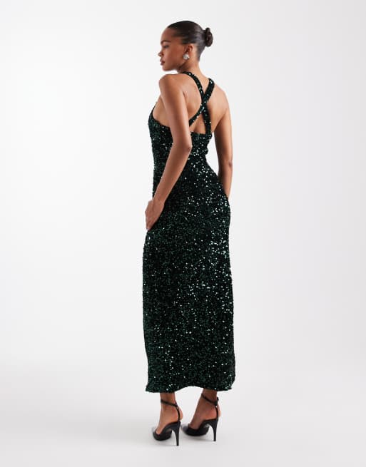 slim fit dress slacks Pine Sequined Velvet High Neck Mini Dress main image 0