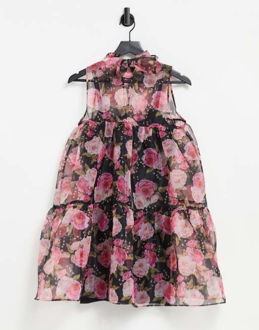 Rare London - Vestito a trapezio accollato a fiori