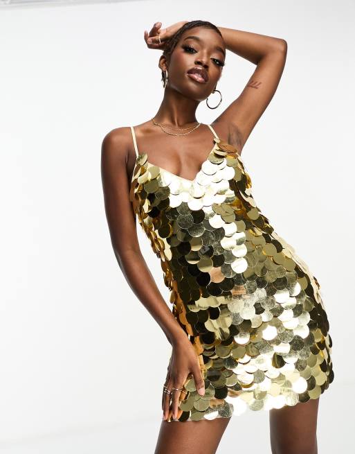 Rare London Vestito corto a canottiera in paillettes a disco oversize color oro ASOS