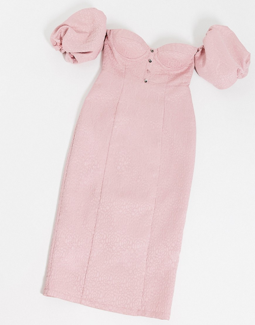 Rare London - Vestito midi con scollo Bardot rosa - Rare  donna Rosa - immagine3