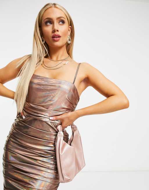 Rare London - Vestito midi fasciante in bronzo iridescente, 4 di 4