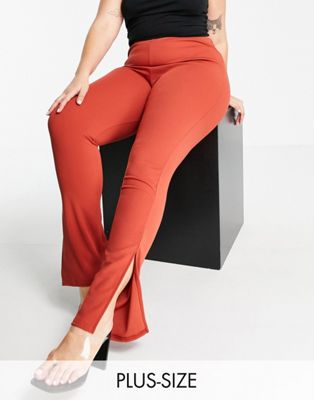 фото Расклешенные брюки рыжего цвета с разрезами public desire curve-коричневый цвет