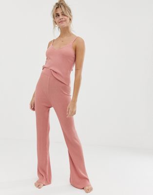 фото Расклешенные брюки в рубчик для дома asos design-розовый