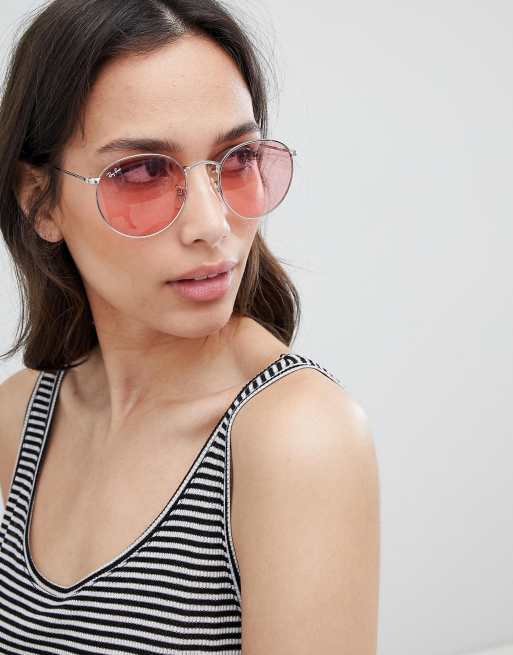 Ray-Ban 0RB3447 round sunglasses with pink lens | ASOS