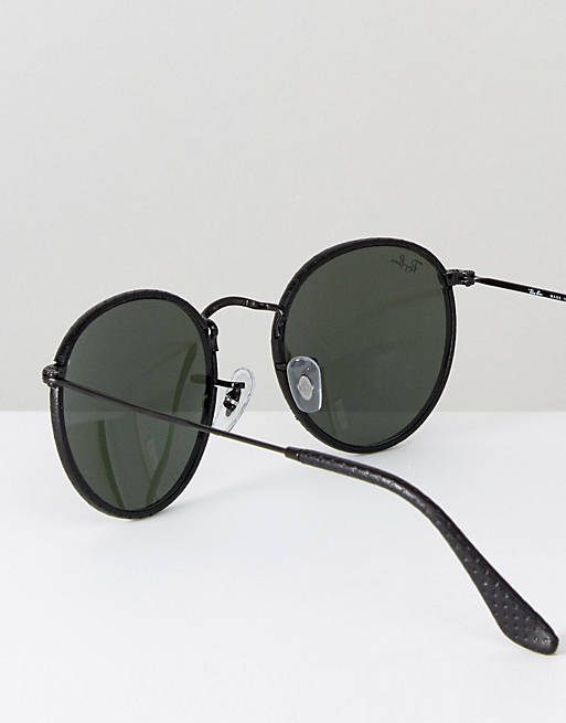 ray ban 0RB3475 classic round sunglasses with leather frame | ASOS