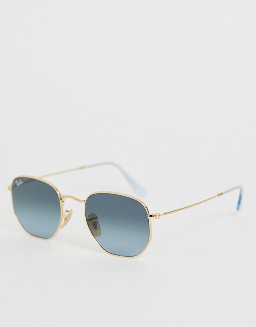 Ray-Ban 0RB3548N hexagonal sunglasses with blue lens