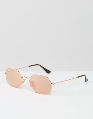 Ray Ban 0RB3556 hexagonal sunglasses with rose gold lens ASOS