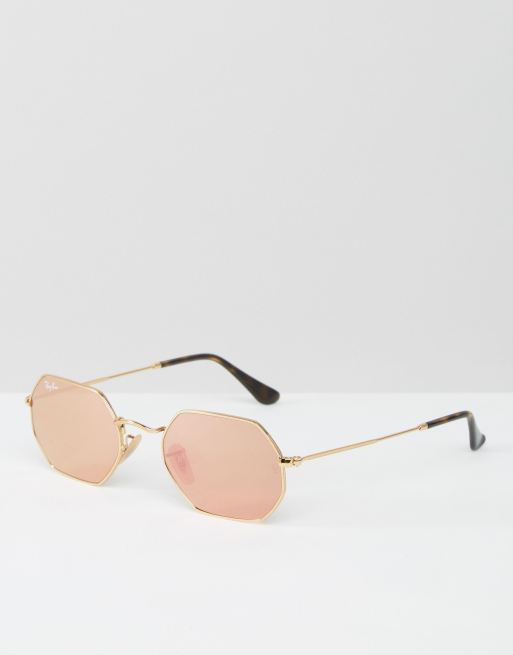 Ray-Ban - 0RB3556 - Occhiali da sole esagonali con lenti oro rosa