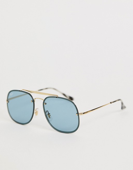 Ray-Ban 0RB3583N square aviator sunglasses with blue lens