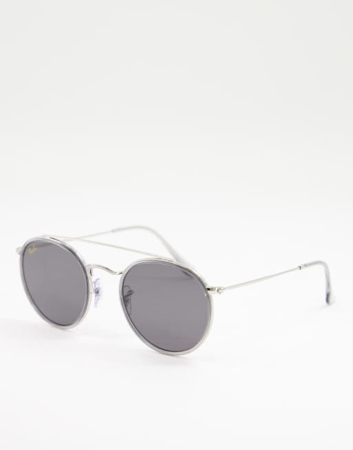 Ray-Ban – 0RB3647N – Okrągłe okulary przeciwsłoneczne unisex z podwójnym mostkiem w kolorze srebrnym