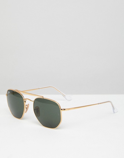 Ray-Ban 0RB3648 hexagon aviator sunglasses in gold 54mm