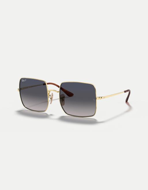 Ray Ban 1971 Occhiali da sole polarizzati squadrati classici color oro con lenti blu
