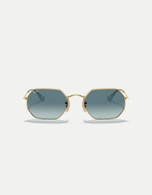 Ray-Ban - Achteckige, klassische, unregelmäßige Sonnenbrille in Arista-Gold mit blauen Gläsern-Goldfarben