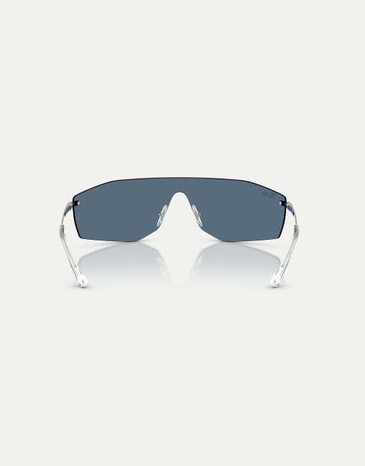 Ray-Ban - Alix - Lunettes de soleil irrégulières à verres bleus - Argenté, 3 de 4