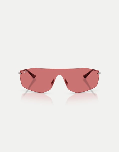 Ray-Ban – Alix – Ungewöhnlich geformte Sonnenbrille in Stahlgrau mit roten Gläsern - view 1