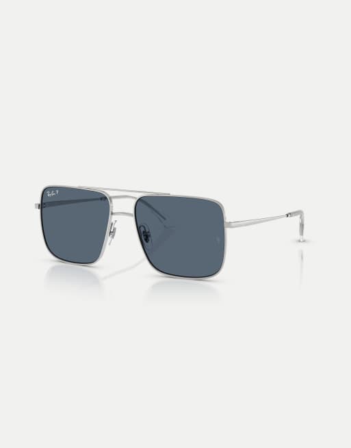 Ray-Ban – Ari – Eckige, polarisierte Sonnenbrille in Silber mit blauen Gläsern, 3 von 3
