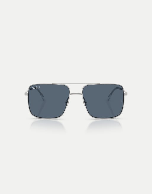 Ray-Ban - Ari - Occhiali da sole squadrati polarizzati color argento con lenti blu