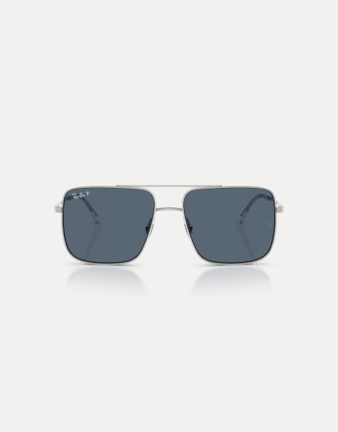 Ray-Ban Ari  square polarised sunglasses with grey lens in silver