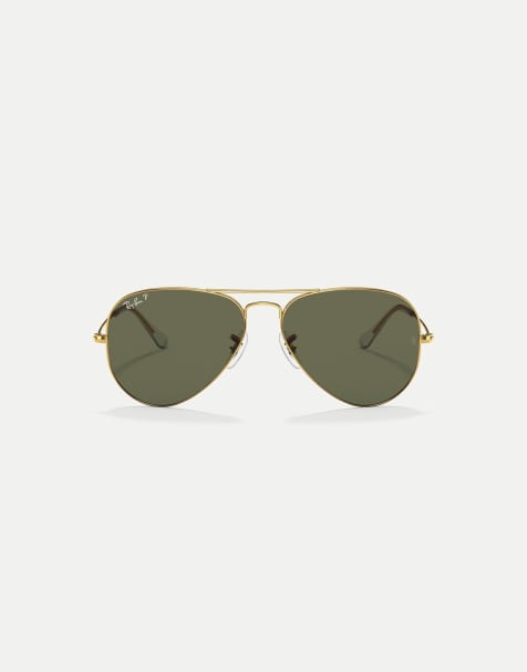 Ray-Ban Aviator classic pilot polarised sunglasses with green lens in arista gold - view 1