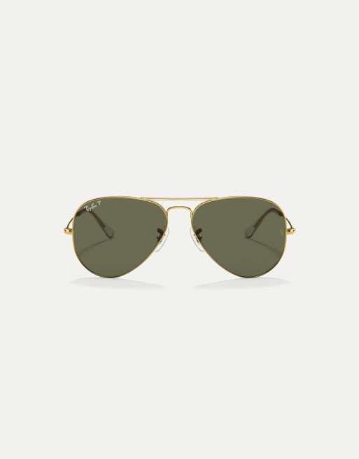 Ray-Ban Aviator classic pilot polarised sunglasses with green lens in arista gold
