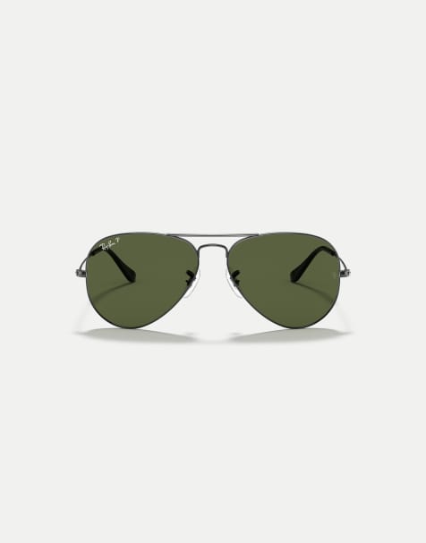 Ray-Ban Aviator classic pilot polarised sunglasses with green lens in gunmetal - view 1