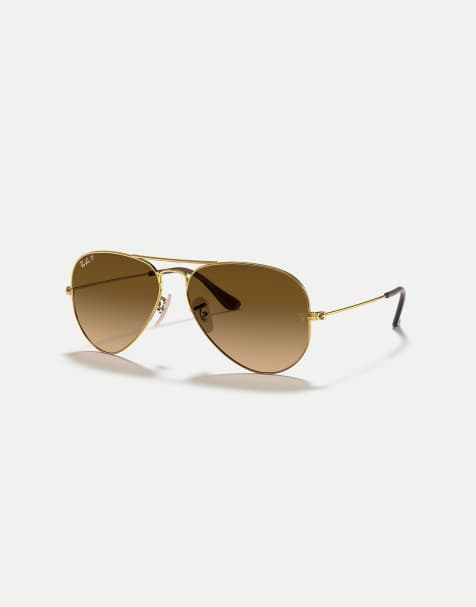 Ray-Ban Aviator gradient pilot polarised sunglasses with brown lens in arista gold - view 1