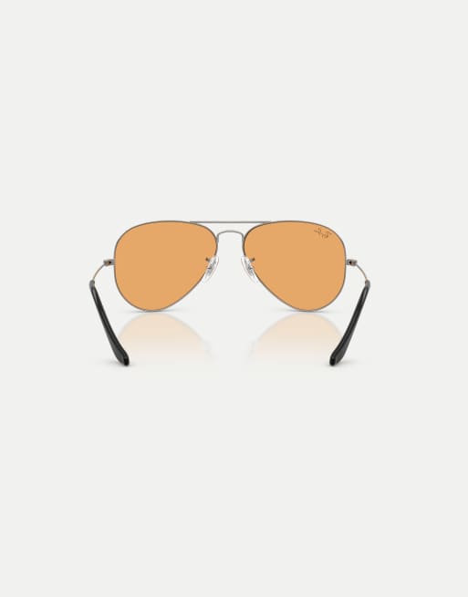 Ray-Ban – Aviator – Große Pilotensonnenbrille aus Metall in Stahlgrau mit orangefarbenen Gläsern, 2 von 3