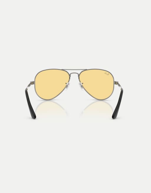 Ray-Ban – Aviator – Große Pilotensonnenbrille in Gunmetal-Grau mit gelben Gläsern, 2 von 3
