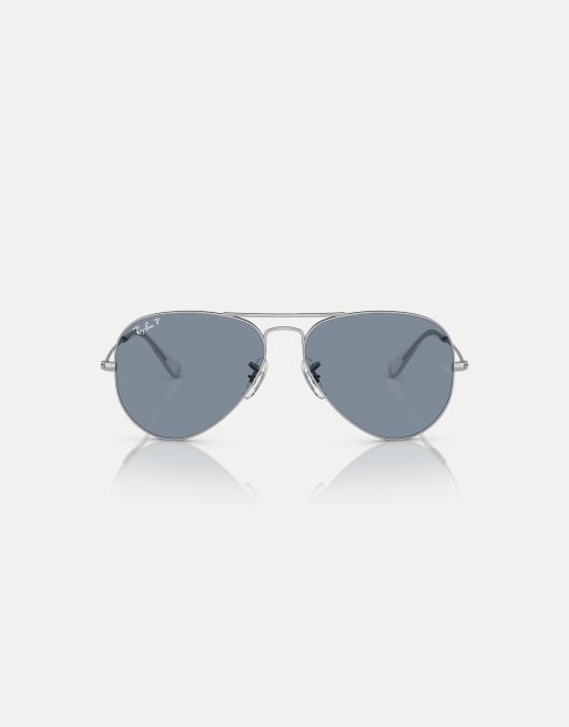 Ray-Ban – Aviator – Klassische Pilotensonnenbrille in Silber mit blauen, polarisierten Gläsern, 3 von 4