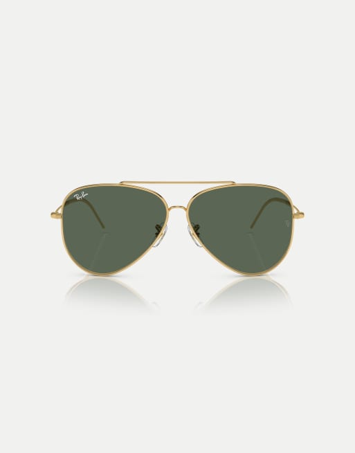 Ray-Ban Aviator  pilot sunglasses with green lens in arista gold, 2 of 3