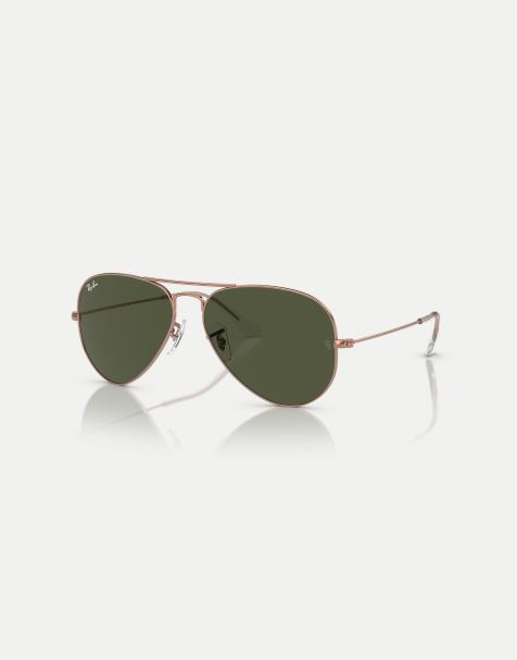 Ray-Ban aviator rose gold pilot sunglasses in gold with green lens in rose gold - view 1