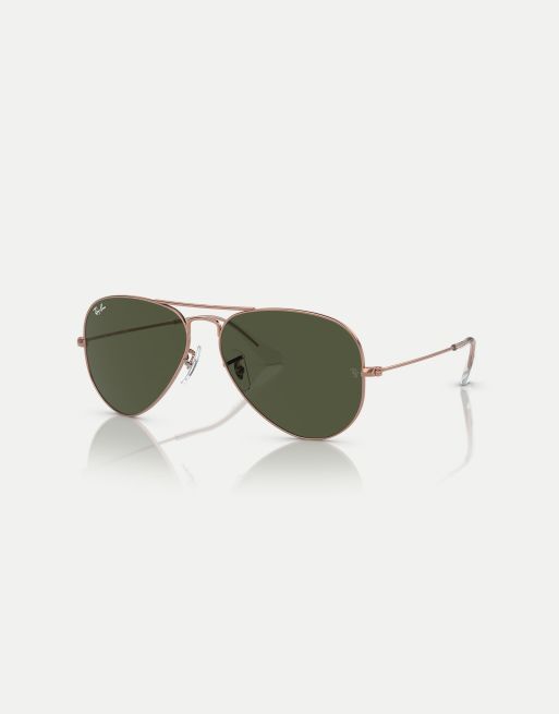 Ray Ban aviator rose gold pilot sunglasses in gold with green lens in rose gold ASOS