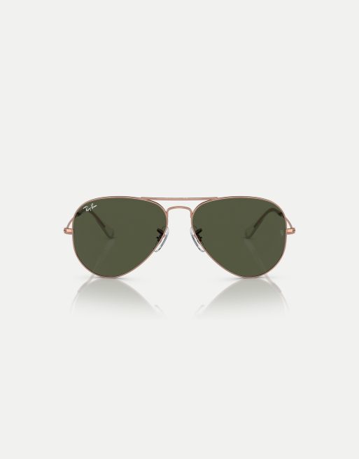 Ray-Ban aviator rose gold pilot sunglasses in gold with green lens in rose gold, 3 of 4