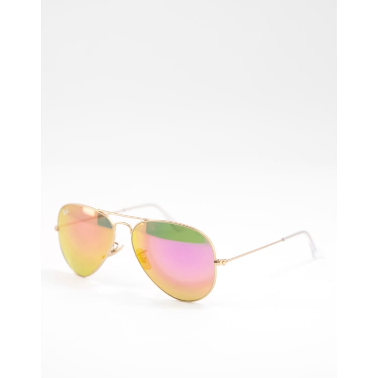 Ray-Ban aviator sunglasses in gold with pink mirror lens | ASOS