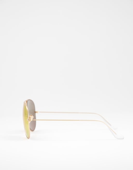 Topshop rose gold metal aviator sunglasses with pink mirror lense, ASOS