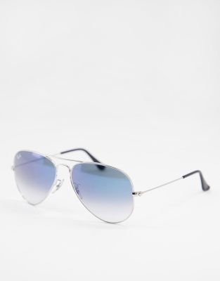 Ray Ban Aviator Sunglasses In Silver With Blue Fade Lens-gold In Metallic