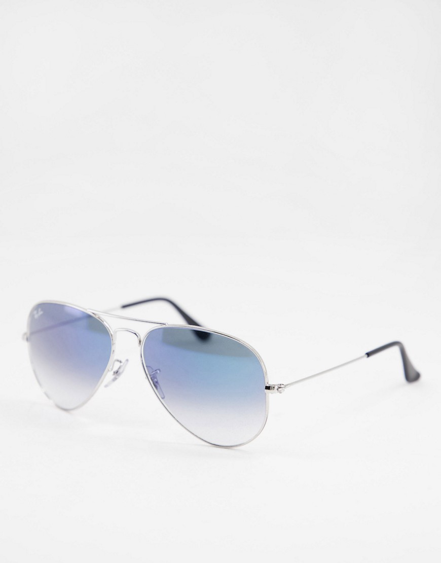 Ray Ban Aviator Sunglasses In Silver With Blue Fade Lens-gold In Metallic