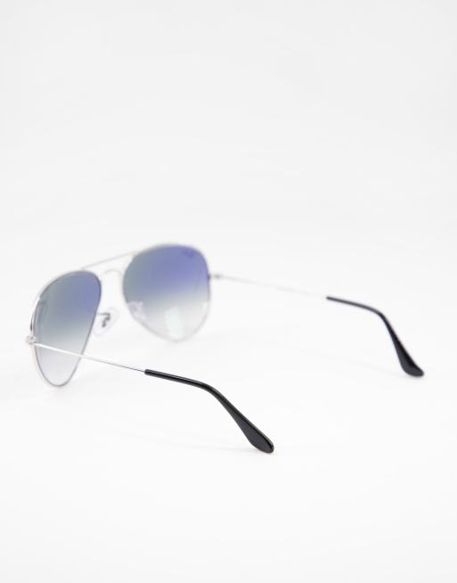 Ray-Ban aviator sunglasses in silver with blue fade lens