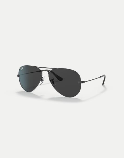 Ray-Ban aviator total black pilot polarised sunglasses in black with black lens - view 1