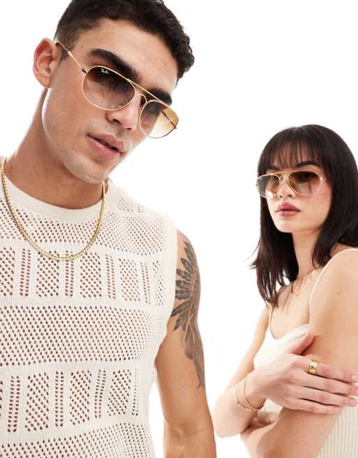 Ray-Ban – Bain Bridge – Guldfärgade runda solglasögon i metall med bruna glas, 3 av 4