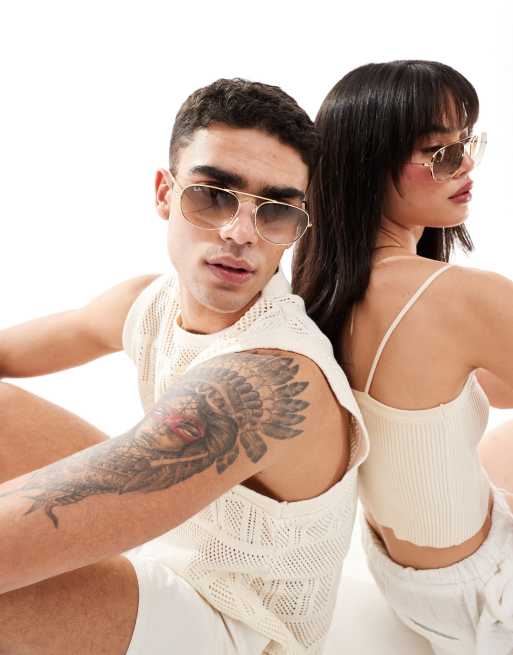 Ray-Ban bain bridge round metal sunglasses in brown/gold ASOS