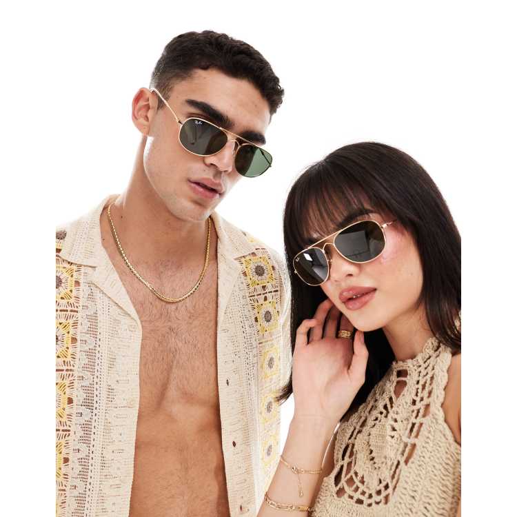 Ray-Ban bain bridge round metal sunglasses in green/gold ASOS