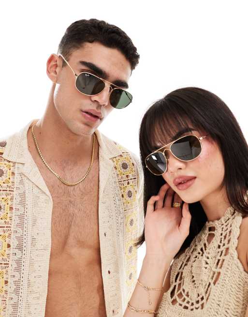 Ray Ban – Bain Bridge – Zielono-złote okrągłe okulary przeciwsłoneczne w metalowych oprawkach
