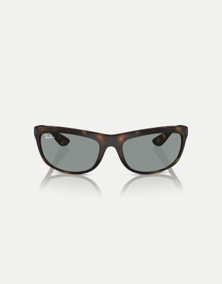 Ray-Ban - Balorama - Occhiali da sole rettangolari color Havana con lenti blu - view 1