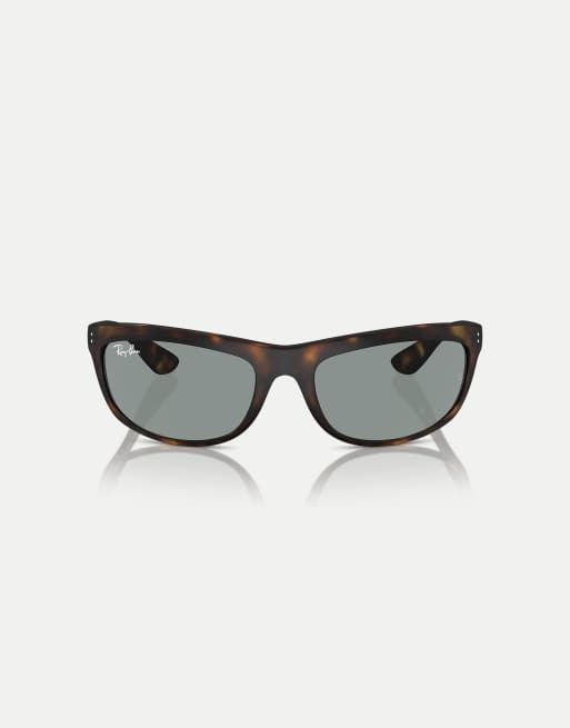 Ray-Ban - Balorama - Occhiali da sole rettangolari color Havana con lenti blu