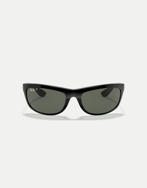 Ray-Ban – Balorama – Rechteckige, polarisierte Sonnenbrille in Schwarz mit grünen Gläsern - view 1