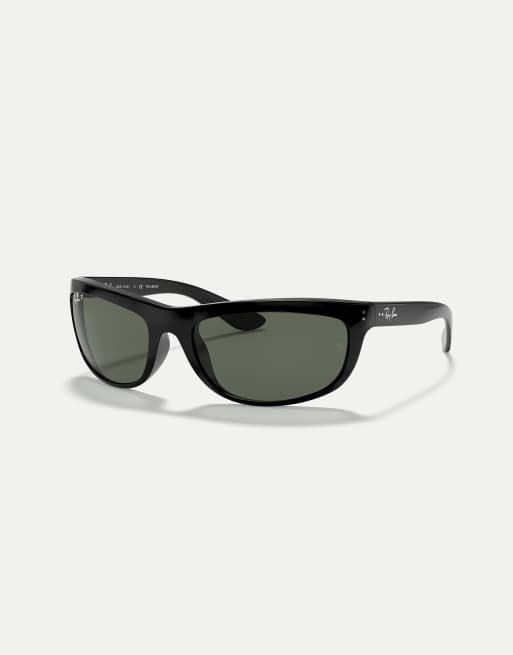 Ray-Ban – Balorama – Rechteckige, polarisierte Sonnenbrille in Schwarz mit grünen Gläsern, 2 von 3