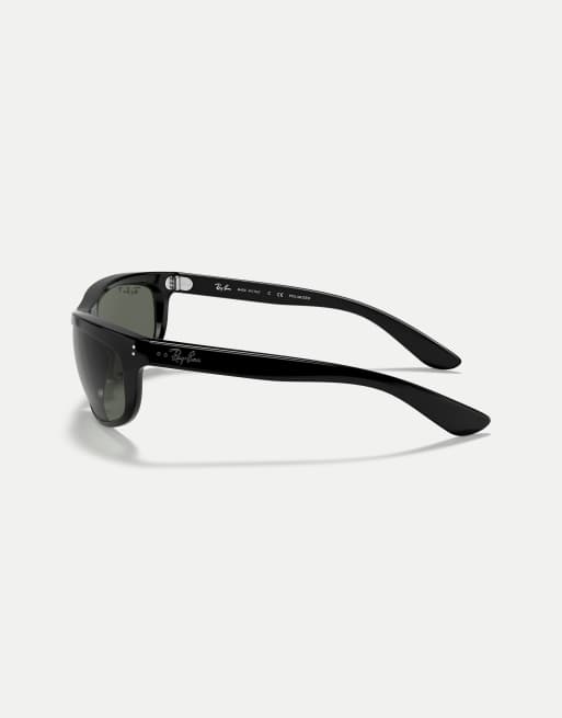 Ray-Ban – Balorama – Rechteckige, polarisierte Sonnenbrille in Schwarz mit grünen Gläsern, 3 von 3