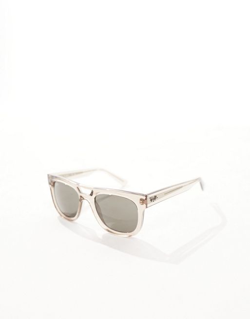 Ray-Ban – Beżowe przezroczyste okulary przeciwsłoneczne z kwadratowymi oprawkami z acetatu z zielonymi soczewkami 