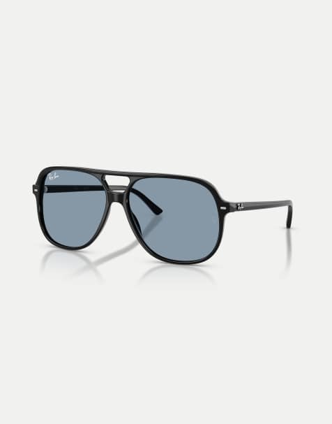 Ray-Ban – Bill – Eckige Sonnenbrille in Schwarz mit blauen Gläsern - view 1